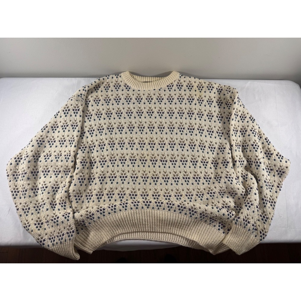 Vintage 80s/90s Eddie Bauer Mens Large Cotton Knit Sweater Made in USA Geometric